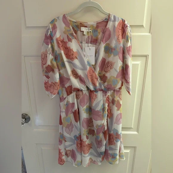 Ted Baker Juleah Ruched Sleeve Detail Mini Dress Natural NWT - Picture 6 of 13